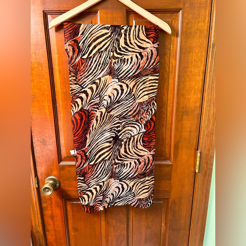 VTG Sheer Tiger stripe Rayon scarf, Made in India. Unsigned